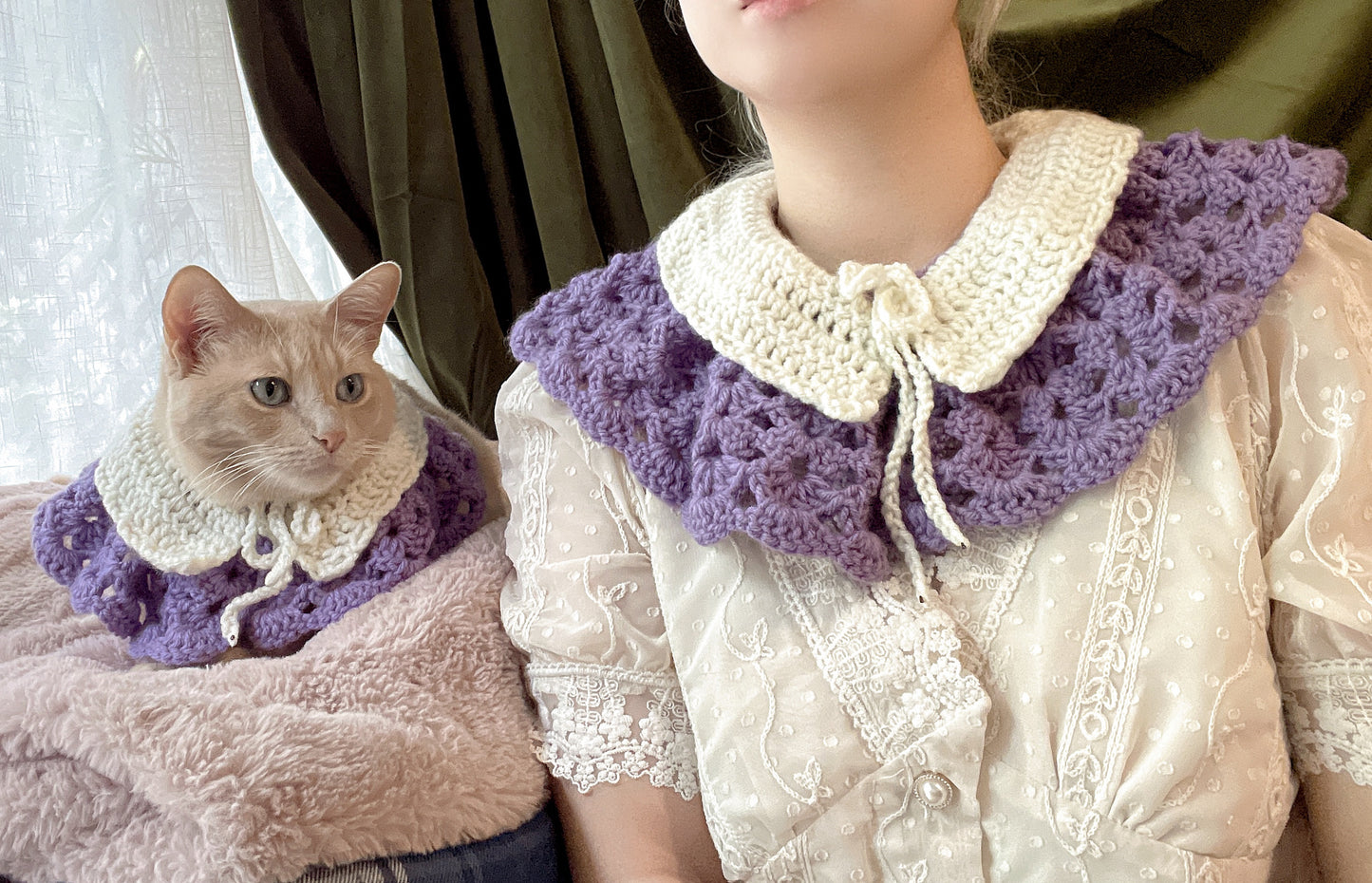 Customized Handmade Lavender Crocheted Adjustable Pet Collar
