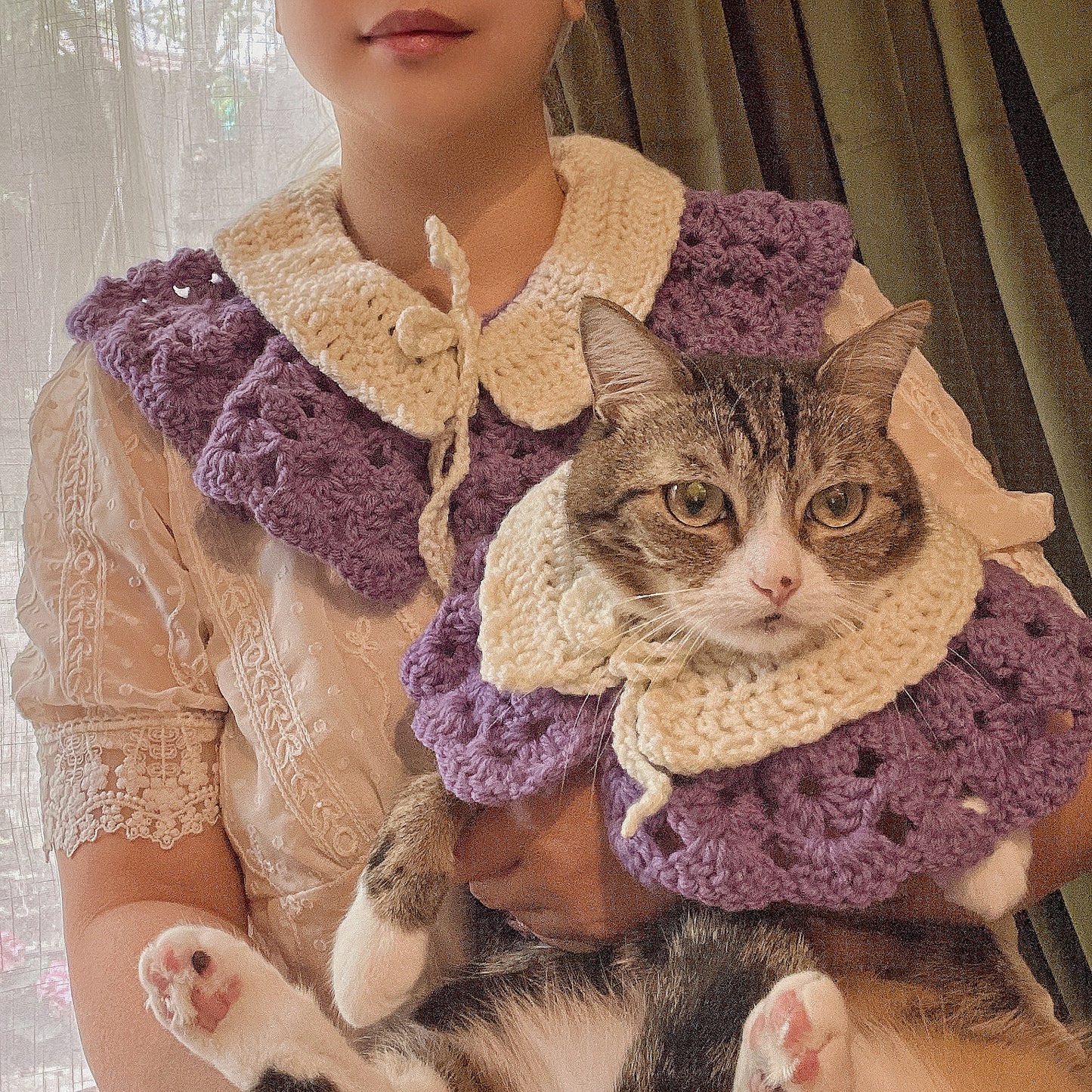 Customized Handmade Lavender Crocheted Adjustable Pet Collar